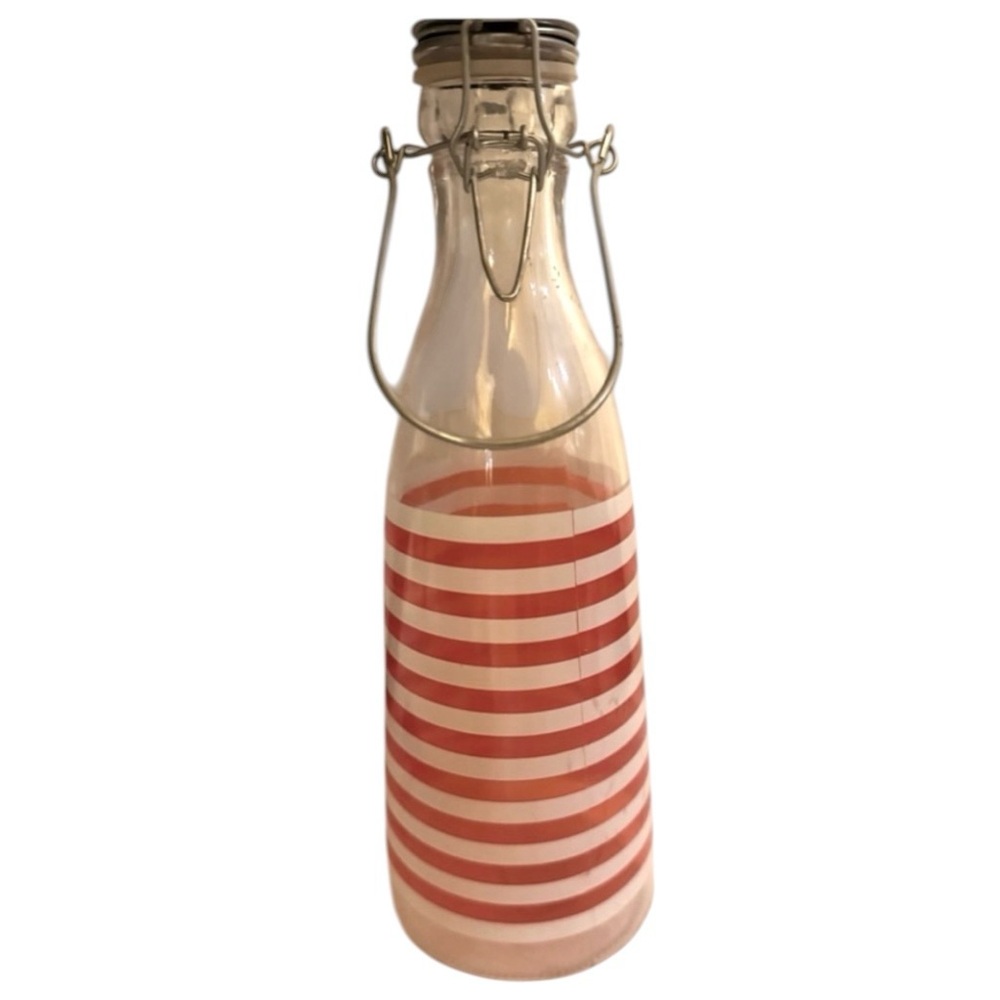 Red and White Striped Glass Bottle with Metal Locking Sealed Closure